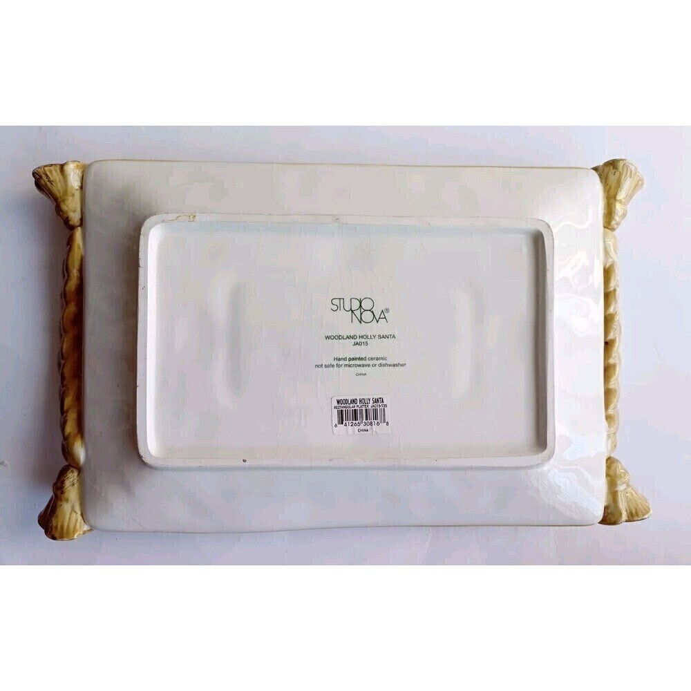 Studio Nova Christmas Platter Woodland Holly Santa Rectangular 14" x 8" Vintage - Picture 3 of 8